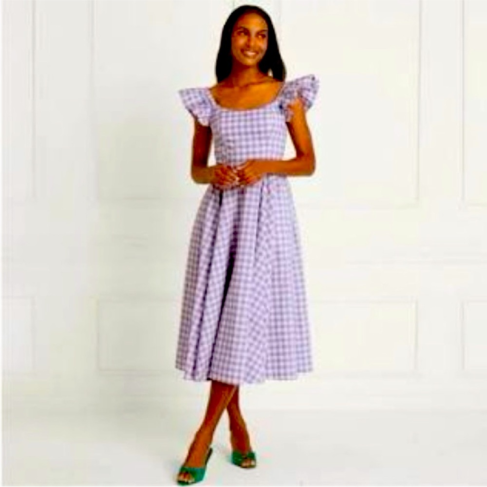 Hill House Home Daphne Dress in Lilac Jacquard Clip Dot Check | M